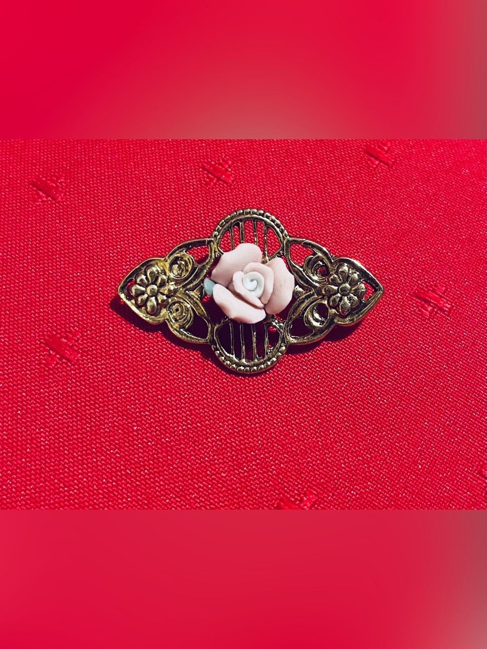 Vintage Victorian Pink Rose Brooch Gold Tone